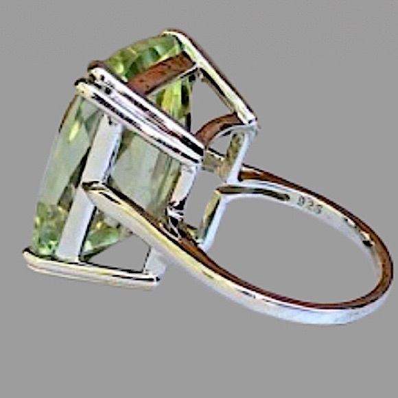VINTAGE Emerald Cut Green Amethyst Solitaire Gemstone Sterling Silver Ring Sz 7 - Picture 14 of 16